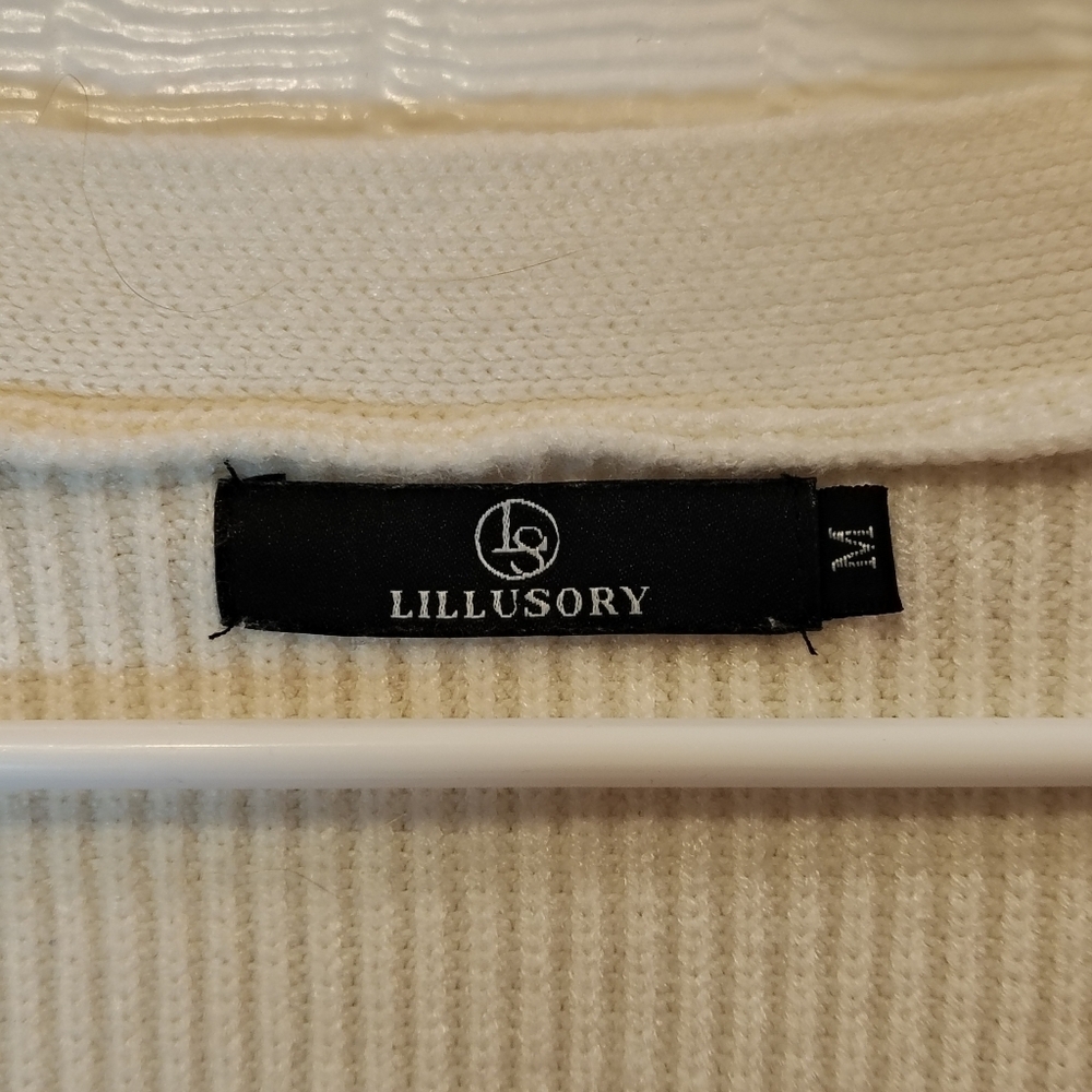 Lillusory Womens Oversized White Black Striped Cardigan Sweater Size Medium - Picture 3 of 5